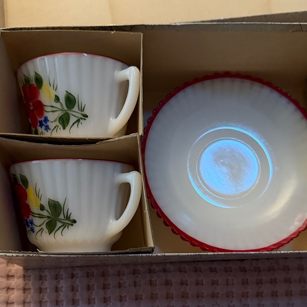 Vintage Floral Drinkware Set with Red and Yellow Macbeth Evan’s hand painted